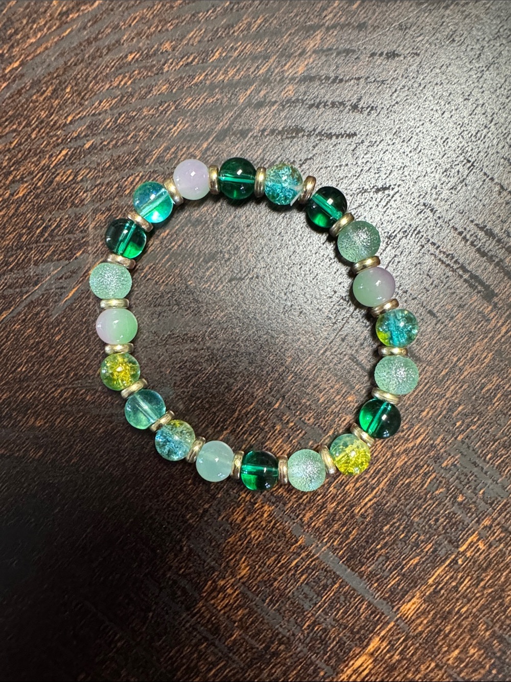 Green & Aqua Beaded Stretch Bracelet - Elegant Women's Jewelry